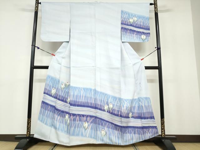 平和屋着物●染色家　岩浅公展　訪問着　草花文　正絹　逸品　DABB0829ud