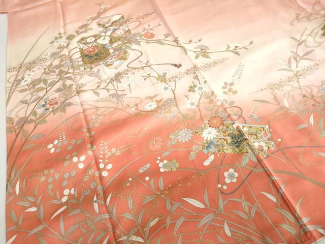 平和屋着物○訪問着 貝桶草花文 暈し染め 金彩 正絹 逸品 平和屋1