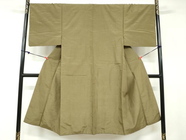 平和屋着物○男性 紬 アンサンブル 長羽織 海松色 正絹 逸品 DABB0842ud