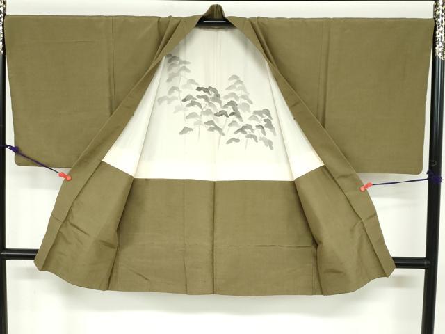 平和屋着物●男性　紬　アンサンブル　長羽織　海松色　正絹　逸品　DABB0842ud 平和屋着物○男性 紬 アンサンブル 長羽織 海松色 正絹 逸品 DABB0842ud