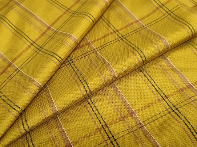 平和屋着物●黄八丈　綾織　格子文　京王百貨店扱い　正絹　逸品　DABB0863ud