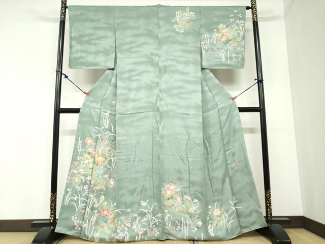 平和屋着物●訪問着　友禅　作家物　花籠文　たたき染　正絹　逸品　DABB0868ud