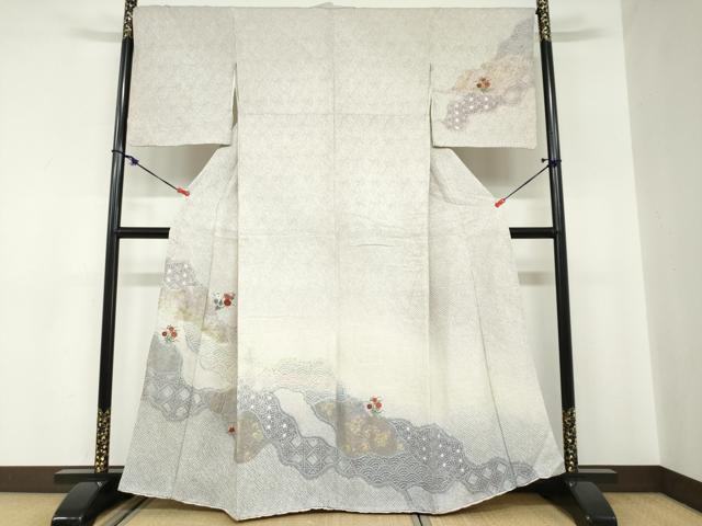 平和屋着物●訪問着　総絞り　刺繍　道長吉祥草花文　金彩　正絹　逸品　DABB0994ud 平和屋着物○訪問着 総絞り 刺繍 道長吉祥草花文 金彩 正絹 逸品