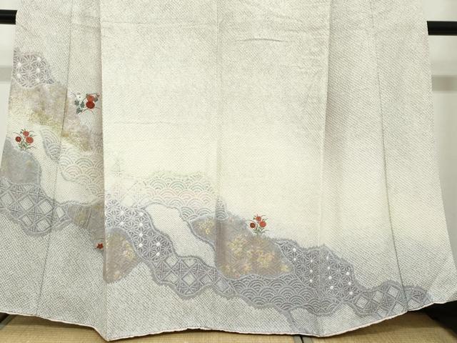 平和屋着物●訪問着　総絞り　刺繍　道長吉祥草花文　金彩　正絹　逸品　DABB0994ud 平和屋着物○訪問着 総絞り 刺繍 道長吉祥草花文 金彩 正絹 逸品