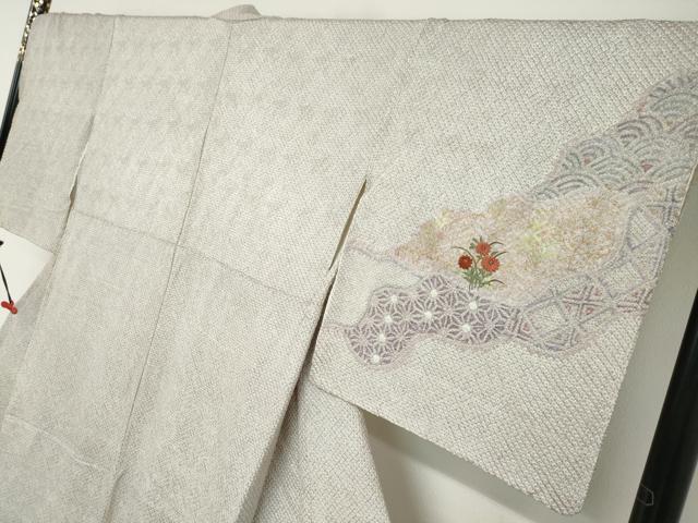 平和屋着物●訪問着　総絞り　刺繍　道長吉祥草花文　金彩　正絹　逸品　DABB0994ud 平和屋着物○訪問着 総絞り 刺繍 道長吉祥草花文 金彩 正絹 逸品