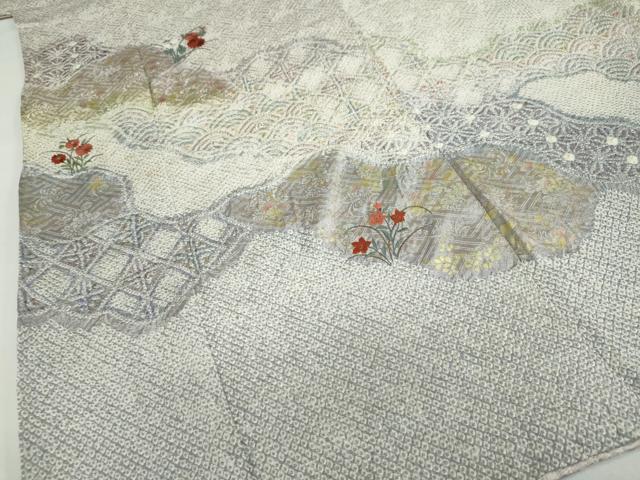 平和屋着物●訪問着　総絞り　刺繍　道長吉祥草花文　金彩　正絹　逸品　DABB0994ud 平和屋着物○訪問着 総絞り 刺繍 道長吉祥草花文 金彩 正絹 逸品