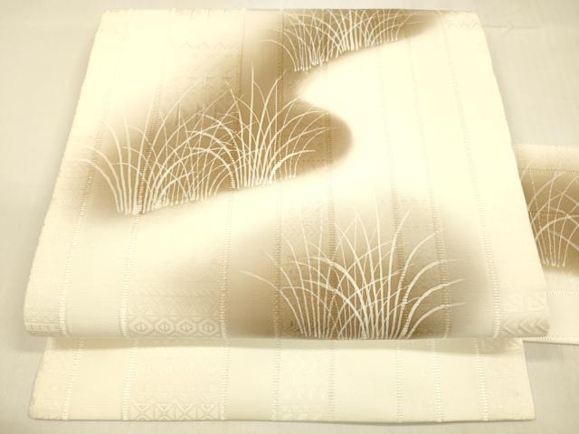 平和屋着物●九寸名古屋帯　草葉文　正絹　逸品　DABB3143cm