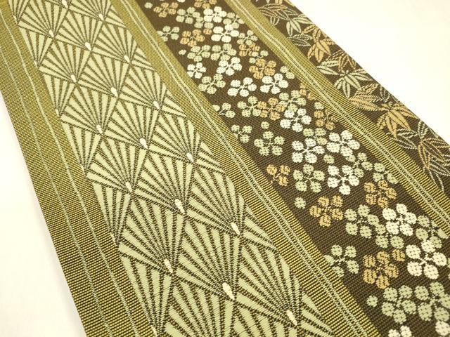 平和屋着物●両面　六通柄袋帯　唐織　松竹梅　草葉文　正絹　逸品　DABB3170cm_2