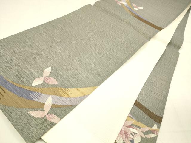 平和屋着物▽両面　六通柄袋帯　スリーシーズン　春夏秋　すくい織　枝花文　抽象文様　正絹　逸品　DABB3175cm_5