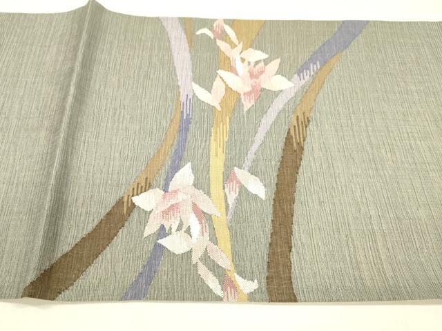 平和屋着物▽両面　六通柄袋帯　スリーシーズン　春夏秋　すくい織　枝花文　抽象文様　正絹　逸品　DABB3175cm_4