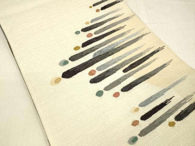 平和屋着物▽両面　六通柄袋帯　スリーシーズン　春夏秋　すくい織　枝花文　抽象文様　正絹　逸品　DABB3175cm_7