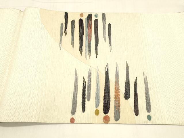 平和屋着物▽両面　六通柄袋帯　スリーシーズン　春夏秋　すくい織　枝花文　抽象文様　正絹　逸品　DABB3175cm_9