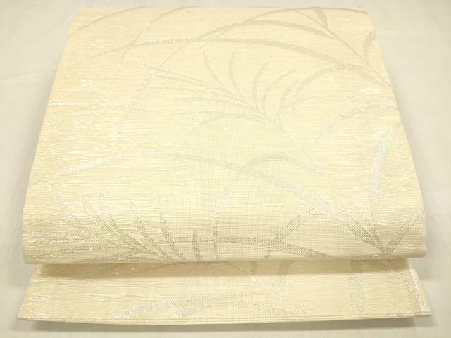 平和屋着物＊夏物　六通柄袋帯　草葉文　銀糸　正絹　逸品　DABB3227cm