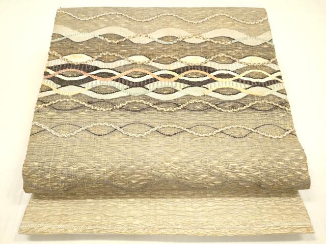 平和屋着物▽太鼓柄袋帯　スリーシーズン　春夏秋　すくい織　よろけ縞　正絹　逸品　DABB3232cm
