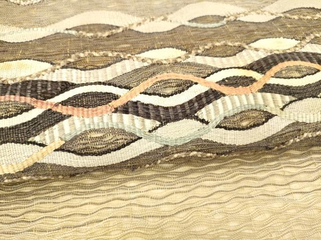 平和屋着物▽太鼓柄袋帯　スリーシーズン　春夏秋　すくい織　よろけ縞　正絹　逸品　DABB3232cm_2
