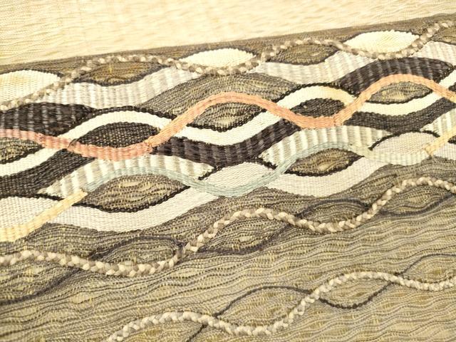 平和屋着物▽太鼓柄袋帯　スリーシーズン　春夏秋　すくい織　よろけ縞　正絹　逸品　DABB3232cm_3