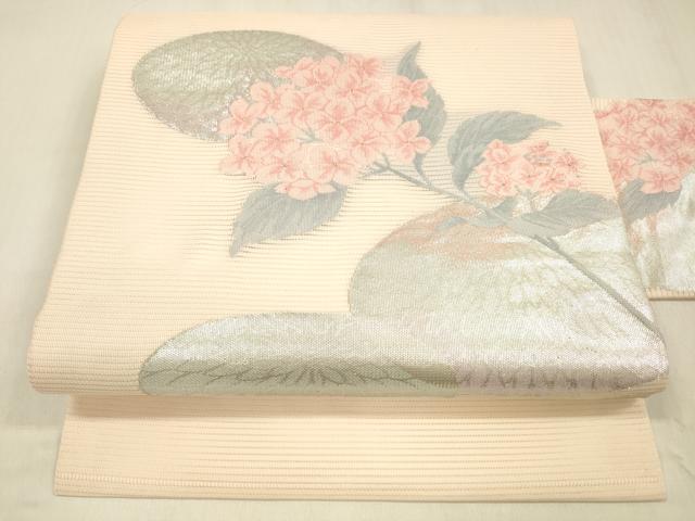 平和屋着物＊夏物　九寸名古屋帯　紫陽花　金銀糸　正絹　逸品　DABB3237cm 平和屋着物＊夏物 九寸名古屋帯 枝花文 金銀糸 正絹 逸品 CAAW5525fb