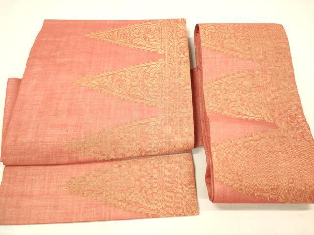 平和屋着物＊夏物　つけ帯　抽象文様　金糸　正絹　逸品　DABB3245cm