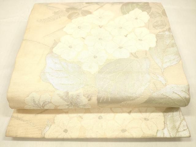 平和屋着物＊夏物　九寸開き名古屋帯　紫陽花　銀糸　正絹　逸品　DABB3270cm