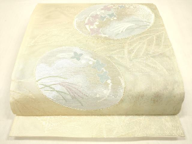 平和屋着物＊夏物　六通柄袋帯　草花文　金銀糸　引箔　正絹　逸品　DABB3459cm