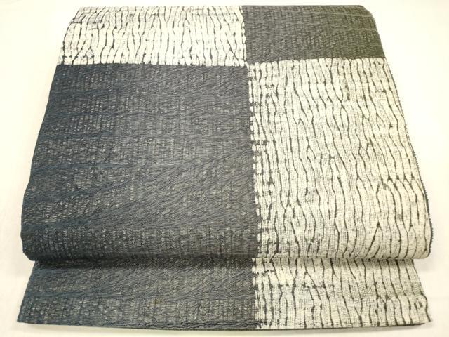 平和屋着物▽六通柄袋帯　スリーシーズン　春夏秋　櫛織　抽象文様　正絹　逸品　DABB3460cm