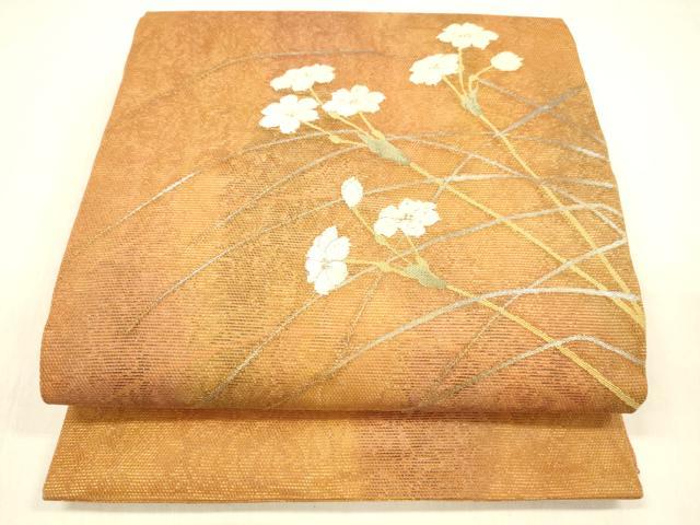 平和屋着物＊夏物　九寸開き名古屋帯　唐織　草花文　金銀糸　正絹　逸品　DABB3482cm 平和屋着物＊夏物 九寸開き名古屋帯 唐織 草花文 金銀糸 正絹 逸品