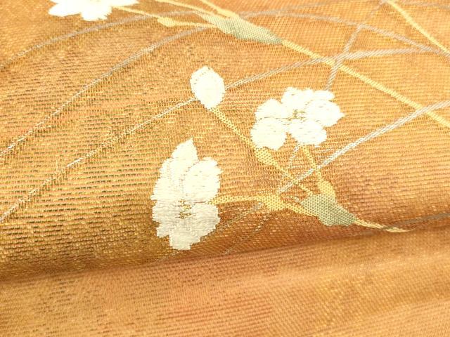 平和屋着物＊夏物　九寸開き名古屋帯　唐織　草花文　金銀糸　正絹　逸品　DABB3482cm 平和屋着物＊夏物 九寸開き名古屋帯 唐織 草花文 金銀糸 正絹 逸品