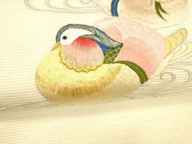 平和屋着物＊夏物　九寸名古屋帯　総刺繍　流水鴛鴦文　金銀糸　正絹　逸品　DABB3485cm