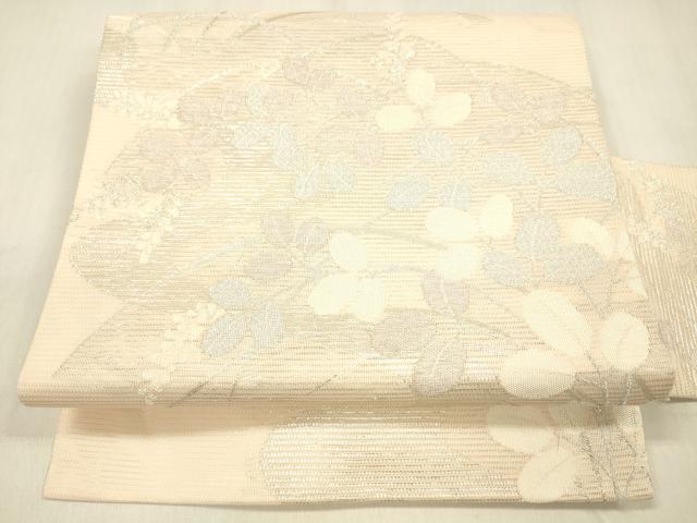 平和屋着物＊夏物　九寸名古屋帯　草葉文　銀糸　正絹　逸品　DABB3487cm 平和屋着物＊夏物 九寸名古屋帯 草葉文 銀糸 正絹 逸品 DABB3487cm