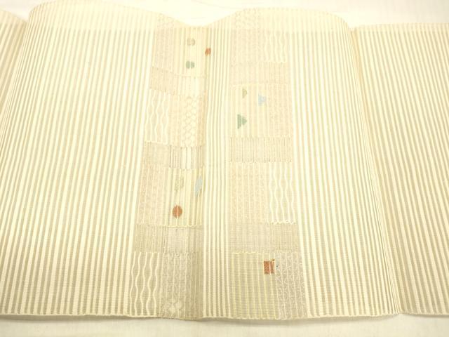 平和屋着物＊夏物　絽綴れ　八寸名古屋帯　抽象文様　金銀糸　正絹　逸品　DABB3490cm 平和屋着物＊夏物 絽綴れ 八寸名古屋帯 抽象文様 金銀糸 正絹 逸品