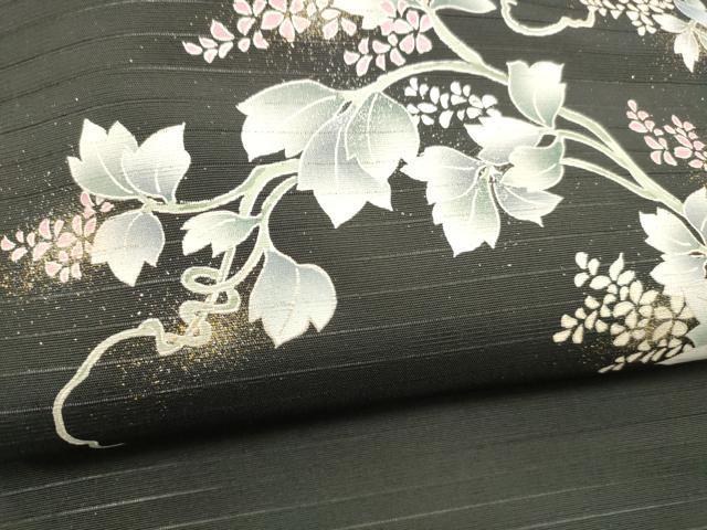 平和屋着物＊夏物　九寸名古屋帯　蔦の葉花文　黒地　金彩　DABB3555cm_1