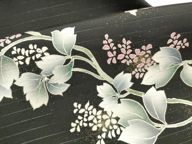 平和屋着物＊夏物　九寸名古屋帯　蔦の葉花文　黒地　金彩　DABB3555cm_2