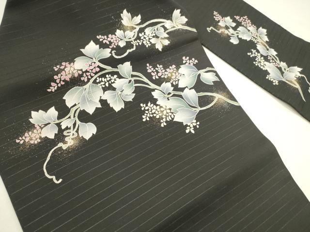 平和屋着物＊夏物　九寸名古屋帯　蔦の葉花文　黒地　金彩　DABB3555cm_3