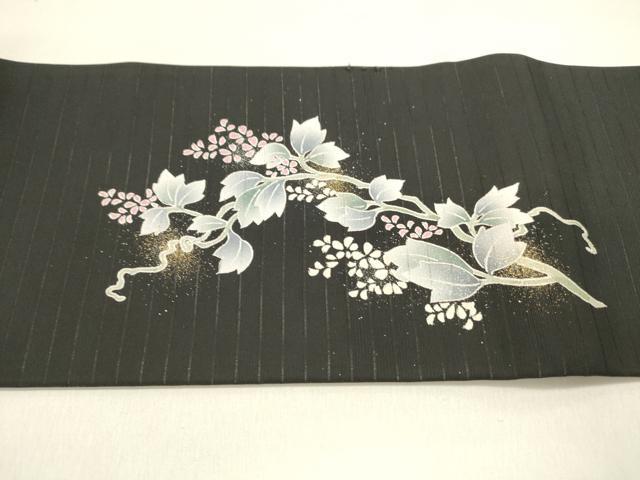 平和屋着物＊夏物　九寸名古屋帯　蔦の葉花文　黒地　金彩　DABB3555cm_4