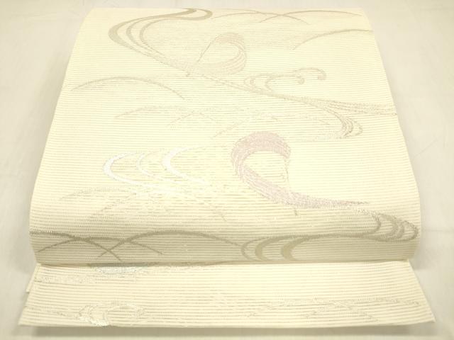 平和屋着物＊夏物　六通柄袋帯　流水文　銀糸　正絹　逸品　DABB3585cm