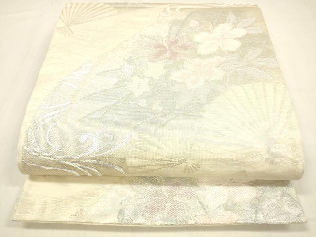 平和屋着物＊夏物　六通柄袋帯　扇面流水花文　銀糸　正絹　逸品　DABB3598cm 11,544円