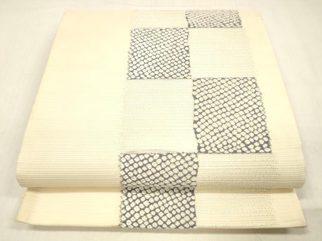 平和屋着物＊夏物　六通柄袋帯　唐織　市松文様　銀糸　正絹　逸品　DABB3638cm 平和屋着物＊夏物 六通柄袋帯 唐織 市松文様 銀糸 正絹 逸品