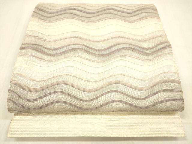 平和屋着物＊夏物　太鼓柄袋帯　よろけ縞　銀糸　正絹　逸品　DABB3804cm