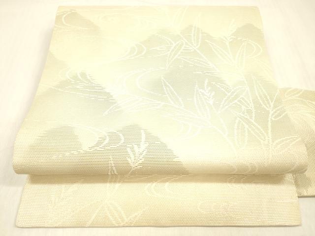 平和屋着物＊夏物　九寸名古屋帯　流水草葉文　銀糸　正絹　逸品　DABB3833cm 平和屋着物＊夏物 九寸名古屋帯 流水草葉文 銀糸 正絹 逸品 DABB3833cm