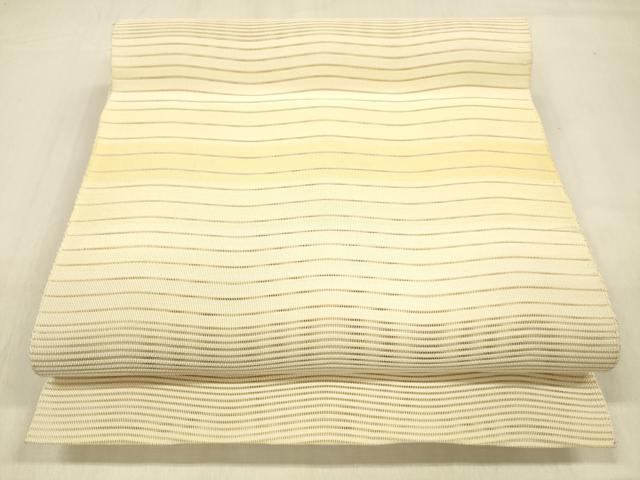 平和屋着物＊夏物　絽綴れ　八寸名古屋帯　よろけ縞　肌色　正絹　逸品　DABB3848cm