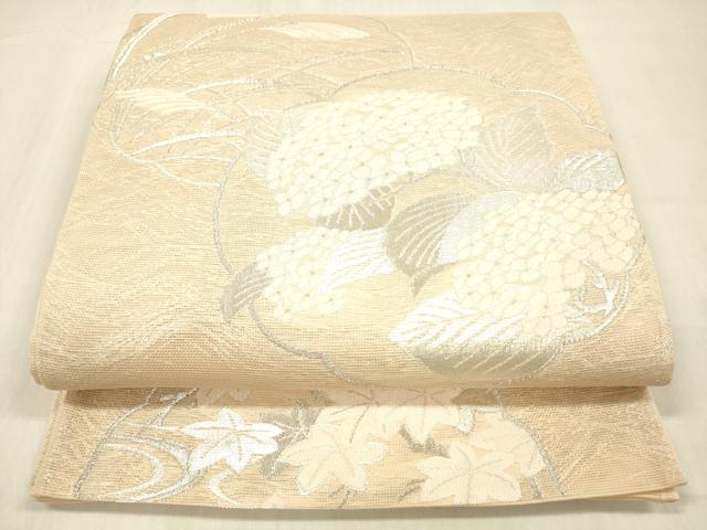 平和屋着物＊夏物　六通柄袋帯　紫陽花　竜田川　銀糸　正絹　逸品　DABB3852cm