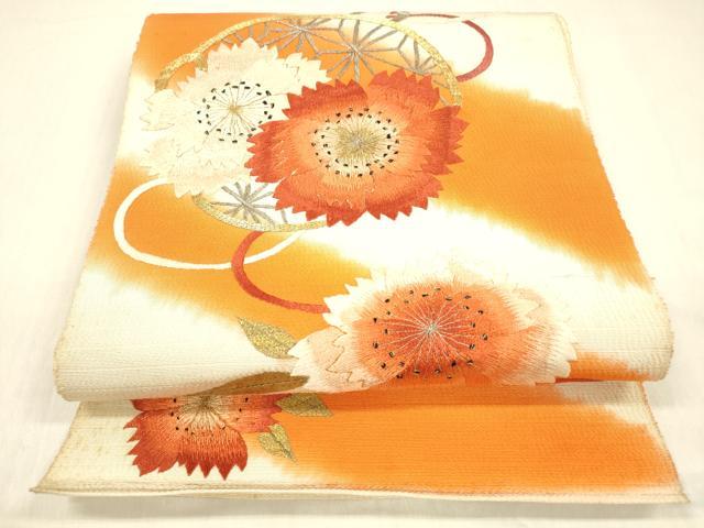 平和屋着物＊夏物　アンティーク　大正ロマン　八寸名古屋帯　駒刺繍　総手刺繍　結び紐花文　金銀彩　正絹　逸品　DABB3966cm