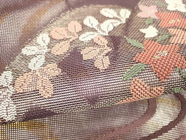 平和屋着物＊夏物 六通柄 本袋帯 流水草花文 金銀糸 正絹 逸品