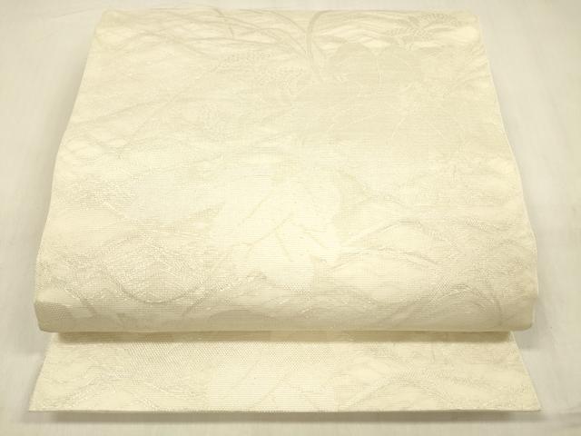 平和屋着物＊夏物　六通柄　本袋帯　草葉文　銀糸　正絹　逸品　DABB3995cm