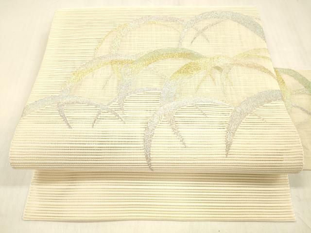 平和屋着物＊夏物　絽綴れ　八寸名古屋帯　草葉文　金銀糸　正絹　逸品　DABB3997cm