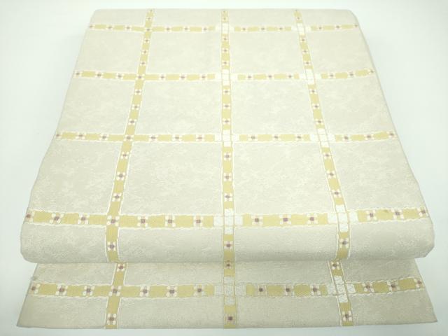 平和屋着物●六通柄袋帯　しゃれつづれ　唐織　格子花文　正絹　逸品　DABB4007ps