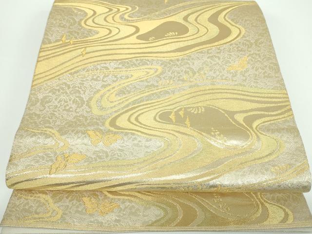 平和屋着物●西陣　川島織物　六通柄　本袋帯　流水舞蝶花文　金糸　正絹　逸品　DABB4030ps