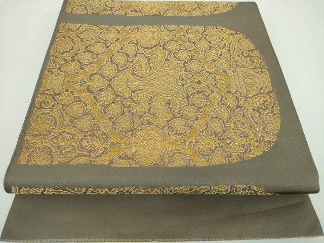 平和屋着物●洛風林　工芸帯地　六通柄　本袋帯　更紗花文　金糸　正絹　逸品　DABB4061ps