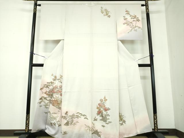 平和屋着物●訪問着　水車風景花文　暈し染め　金銀彩　正絹　逸品　DABB4159ps