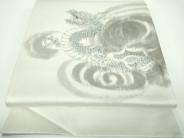平和屋着物○両面 太鼓柄袋帯 作家物 手描き 五爪龍 銀通し